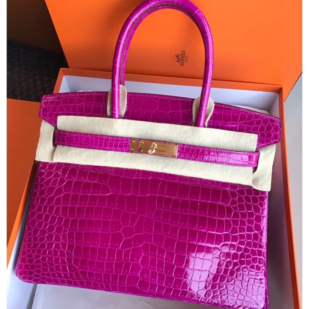 Hermes Rose Scheherazade Hot Pink GHW Crocodile Birkin 35 Handbag